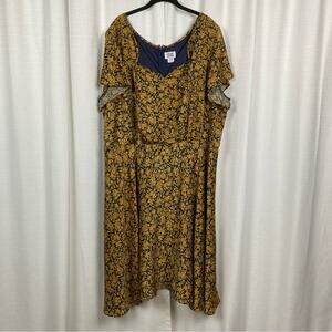 Unique Vintage Navy Blue&Yellow Floral Tie Front 1940’s Swing Midi Dress Sz.5x